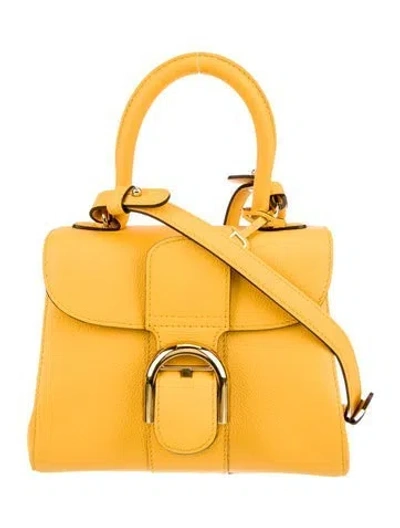 Pre-owned Delvaux Leather Top Handle Bag Mini In Yellow