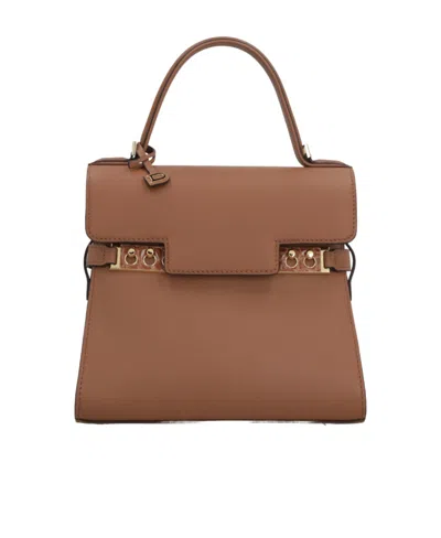 Delvaux Logo Shoulder Bag In Brown