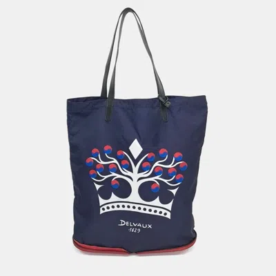 Pre-owned Delvaux Navy Blue Canvas And Leather Kangaroo Bag