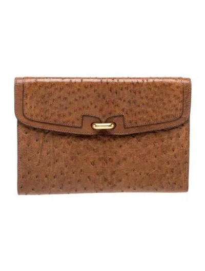 Pre-owned Delvaux Ostrich Portfolio In Brown