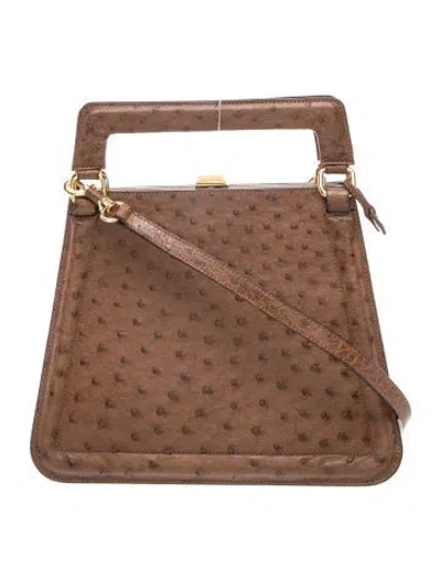 Pre-owned Delvaux Ostrich Top Handle Bag Vintage In Brown