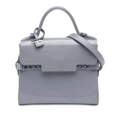 Pre-owned Delvaux Patent Leather Micro Tempete Satchel In Purple