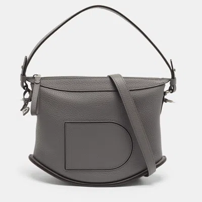 Pre-owned Delvaux Pin Swing Pm Grey Leather Shoulder Bag In Gray