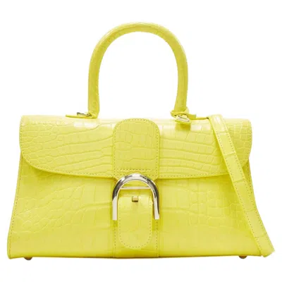 Pre-owned Delvaux Rare  Brilliant Pm Sunshine Citron Yellow Scaled Leather Crossbody Bag