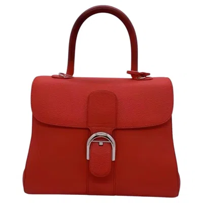 Pre-owned Delvaux Red Grained Calfskin Mini Brillant Top Handle Bag Gold Hardware