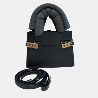 Pre-owned Delvaux Tempête Crush Small Crush Black With Gold Hardware