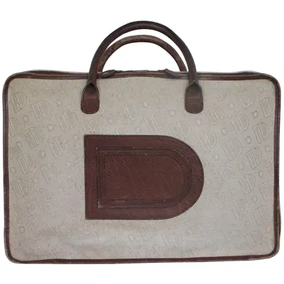 Pre-owned Delvaux Vintage Canvas Leather Travel Suitcase, 1950s In Gray