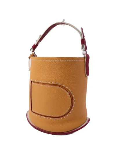 Pre-owned Delvaux Vintage Pin Mini Bucket Bag In Orange
