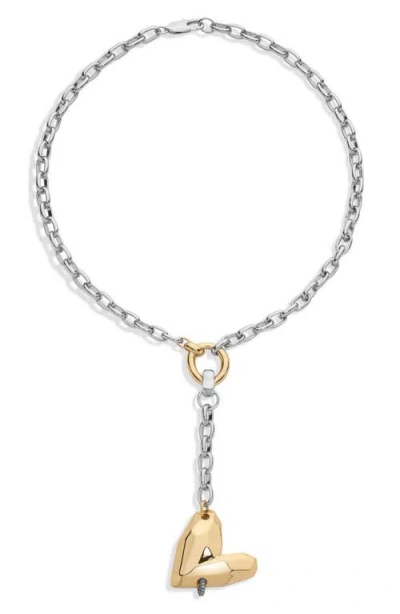 Demarson Con Amor Heart Lariat Necklace In Silver/gold/pave