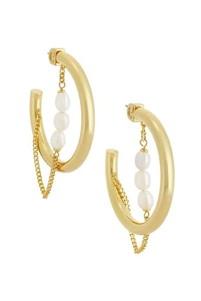 Demarson Fresh Water Pearl Miley Hoop Earrings In 12k Shiny Gold & Pearl
