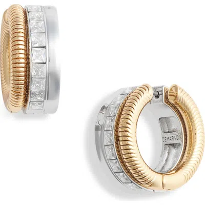 Demarson Jara Cubic Zirconia Hoop Earrings In Shiny Gold/crystal