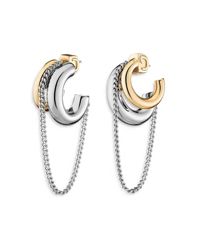 Demarson Lafayette Chain Charm Double Hoop Earrings In Two Tone In Gold