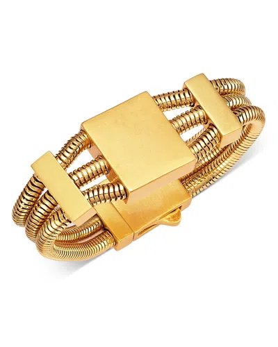 Demarson Laina Snake Chain Triple Row Flex Bracelet In 12k Gold Plated In Shiny Gold/worn Gold