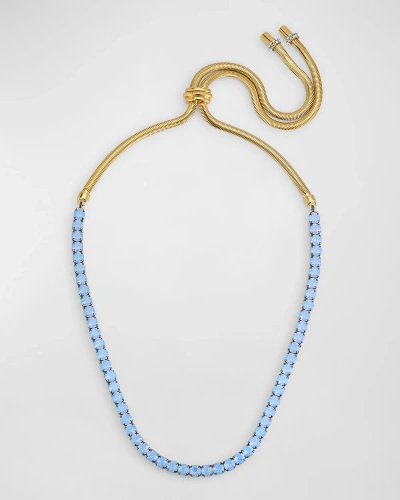 Demarson Lupe Adjustable Slider Crystal Necklace In Gold Blue Opal