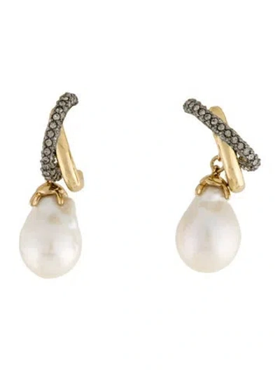 Pre-owned Demarson Pearl & Crystal 'melu' Drop Earrings In White
