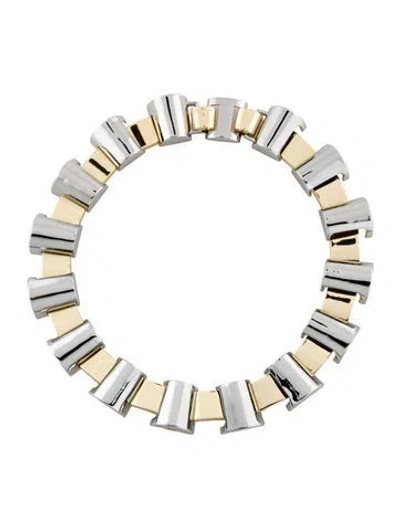 Pre-owned Demarson Two Tone Link Collar Necklace, 18" In Multi