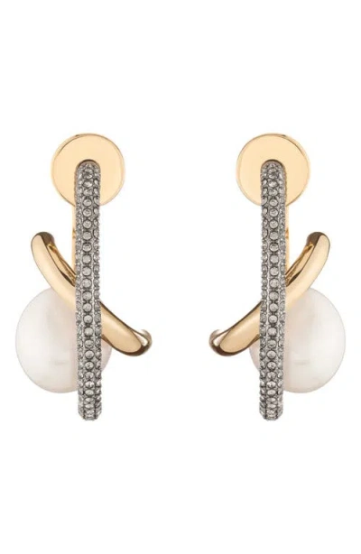 Demarson Waverly Freshwater Pearl Drop Earrings In Gold/silver