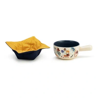 Demdaco 2 Piece Meadow Flowers Soup Bowl Set In Off White