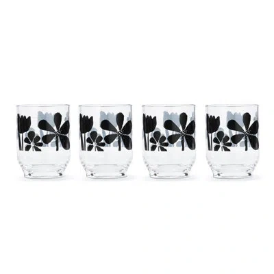 Demdaco Bold Floral Acrylic Glass Set Of 4 - 14oz In Black
