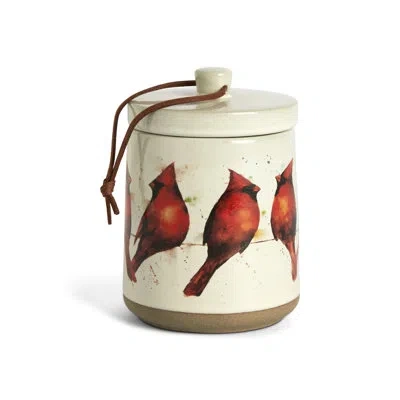 Demdaco Cardinal Collection Cardinals On A Wire Candle With Lid - 7.5oz In White