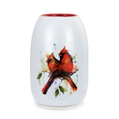 Demdaco Cardinal Pair Color Vase - 7in In White;red