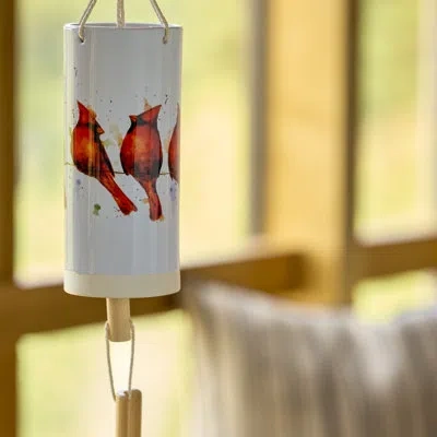 Demdaco Cardinals On A Wire Windchime - 3x7in In White;red