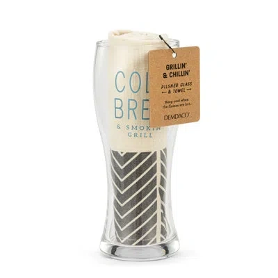 Demdaco Cold Brew Pilsner Glass & Towel Set - 16oz In White