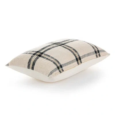 Demdaco Cream Plaid Lumbar Pillow 18x12" In Black;cream