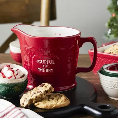 Demdaco Cupful Of Merry Liquid Measuring Cup - 16oz In Red