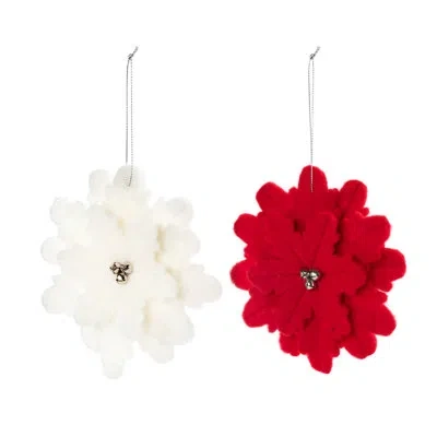 Demdaco Felt Poinsettia Ornaments Set Of 2 - 5x5in In White;red
