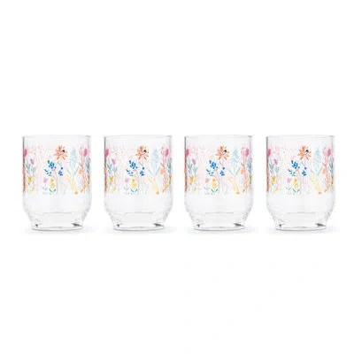 Demdaco Field Of Flowers Acrylic Glass Set Of 4 - 14oz In Pink