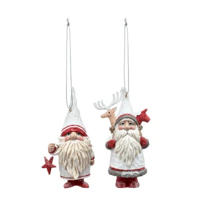 Demdaco Gnome Traveler Ornaments Set Of 2 - 2x5in In White;red
