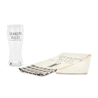 Demdaco Grandpa Rules Pilsner Glass & Towel Set - 16oz In White