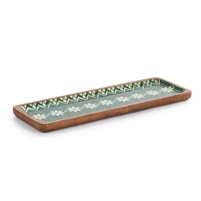 Demdaco Green Scandi Knit Wood Enamel Tray - 15x5in