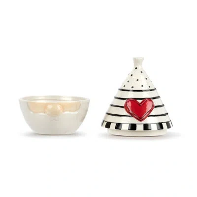 Demdaco Heartful Gnome Candy Dish - 5x7in In Black;white;red