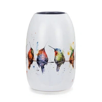 Demdaco Hummers On A Wire Color Vase - 7in In White;green