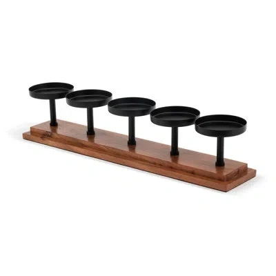 Demdaco Iron And Wood 5- Candle Holder - 20in In Black;brown
