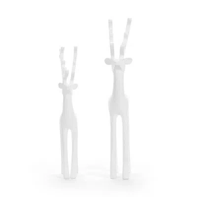 Demdaco Large White Resin Reindeer Figures - Set Of 2