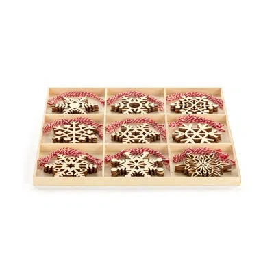 Demdaco Large Wood Snowflake Ornament Set - 32 Pcs In Brown