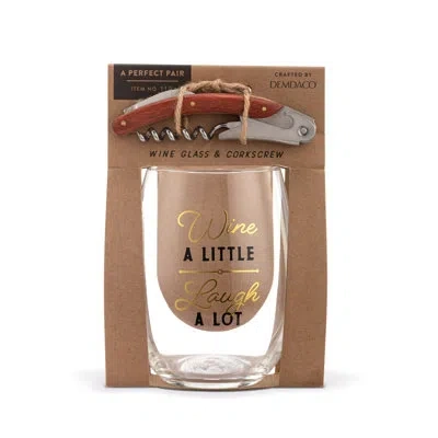 Demdaco Laugh A Lot Wine Glass & Corkscrew Set - 10oz In White