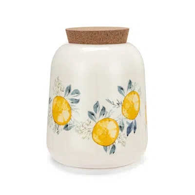Demdaco Lemons Medium Cork Lid Canister - 32oz In White;yellow