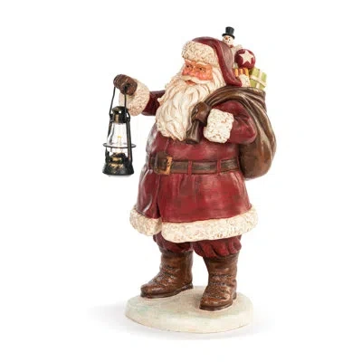 Demdaco Lit Large Santa With Lantern Centerpiece - 12in In Red