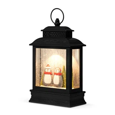 Demdaco Lit Musical Penguin Pair Lantern - 6.5x10in In Black