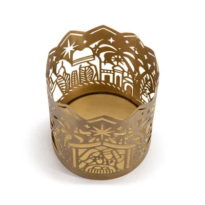 Demdaco Metal Nativity Candle Sleeve - 3.5x4.5in In Gold