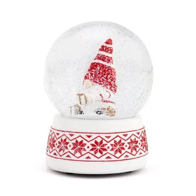 Demdaco Musical Gnome With Present Snow Globe - 3.5x5in In Red