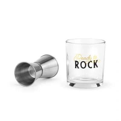 Demdaco Ready To Rock Rocks Glass & Jigger Set - 8oz In White