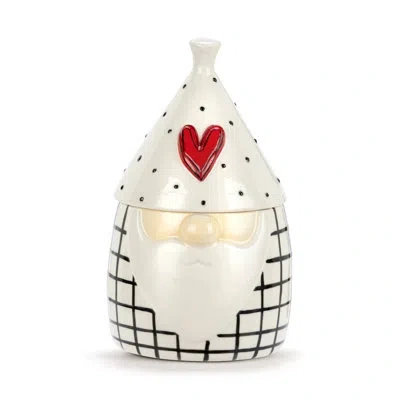 Demdaco Red Heart Gnome Planter - 4x7.5in In Black;white;red