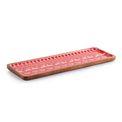 Demdaco Red Scandi Knit Wood Enamel Tray - 18x5.5in