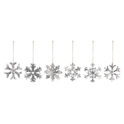 Demdaco Silver Wood Snowflake Ornaments 6 Assorted - 4in In White