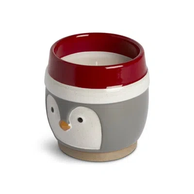 Demdaco Small Ceramic Penguin Candle - 8oz In Gray;red